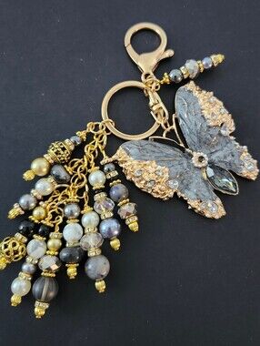 Gorgeous Butterfly Purse Charm or Keychain Howlite Jasper Handcrafted